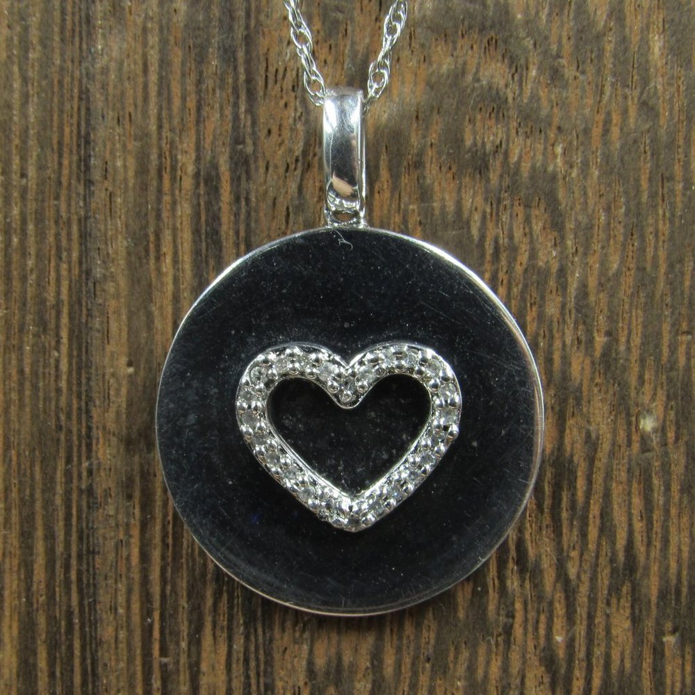 18" Sterling Silver Diamond Heart Happy 18th LA Necklace Vintage